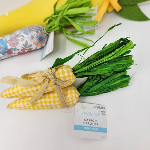 5 Fabric Carrots, Assorted Sizes, Yellow and Paisley Spring and Easter Decor - Picture 2 of 8